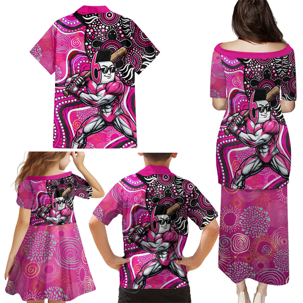 Sydney Sixers Family Matching Puletasi and Hawaiian Shirt Indigenous Dot Art Superhero Batter Tribal Pattern