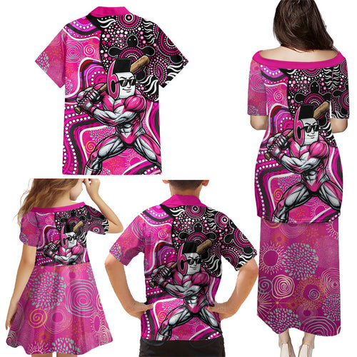 Sydney Sixers Family Matching Puletasi and Hawaiian Shirt Indigenous Dot Art Superhero Batter Tribal Pattern