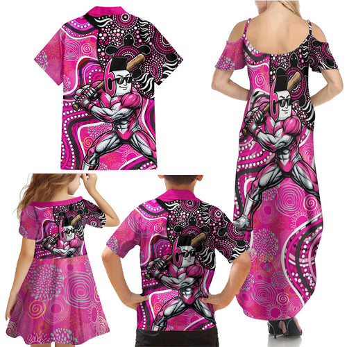 Sydney Sixers Family Matching Summer Maxi Dress and Hawaiian Shirt Indigenous Dot Art Superhero Batter Tribal Pattern