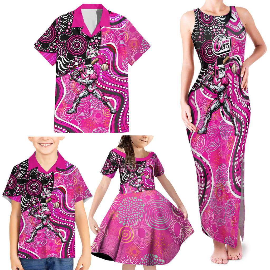 Sydney Sixers Family Matching Tank Maxi Dress and Hawaiian Shirt Indigenous Dot Art Superhero Batter Tribal Pattern