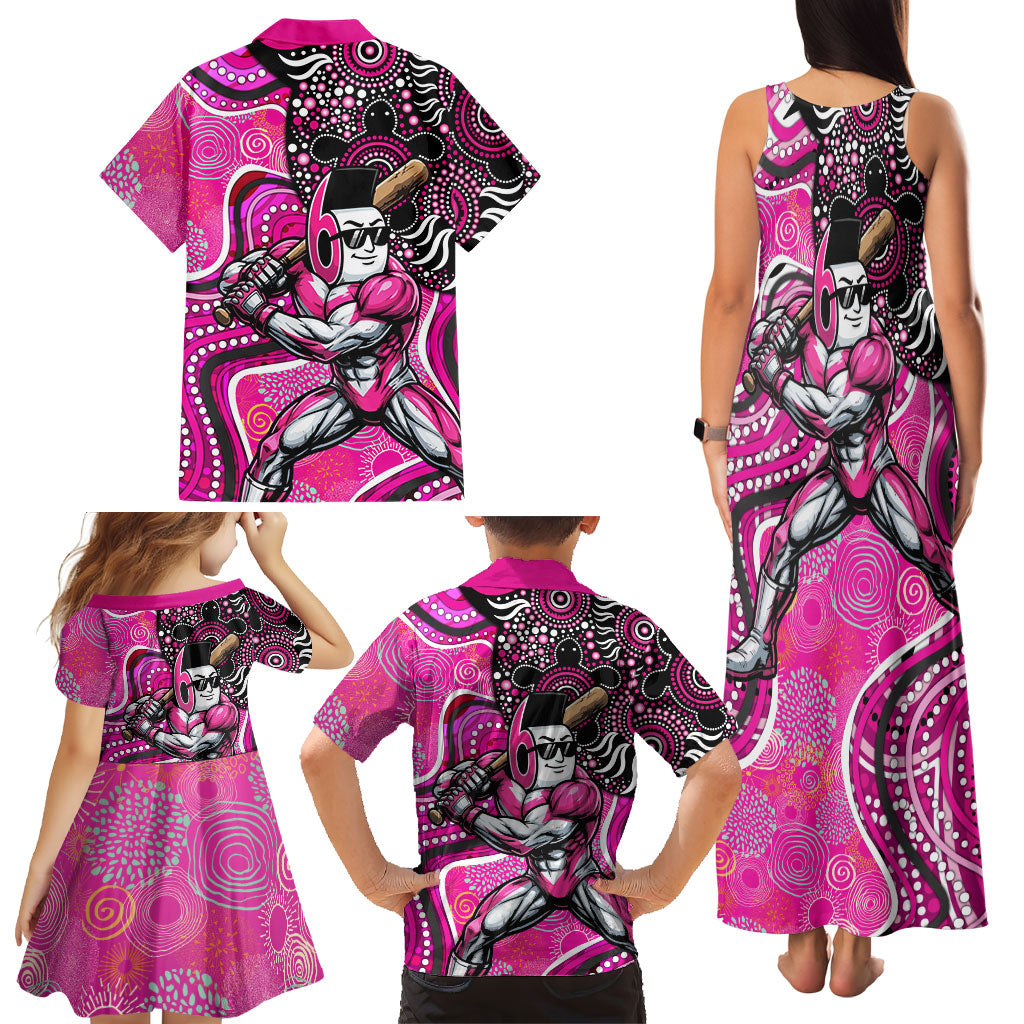 Sydney Sixers Family Matching Tank Maxi Dress and Hawaiian Shirt Indigenous Dot Art Superhero Batter Tribal Pattern