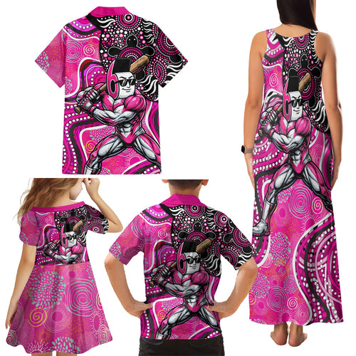 Sydney Sixers Family Matching Tank Maxi Dress and Hawaiian Shirt Indigenous Dot Art Superhero Batter Tribal Pattern