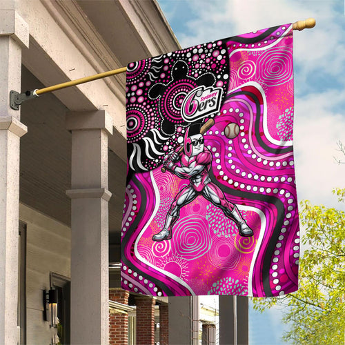 Sydney Sixers Garden Flag Indigenous Dot Art Superhero Batter Tribal Pattern