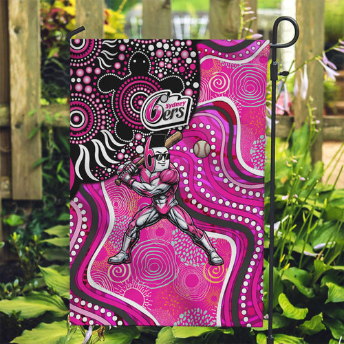 Sydney Sixers Garden Flag Indigenous Dot Art Superhero Batter Tribal Pattern