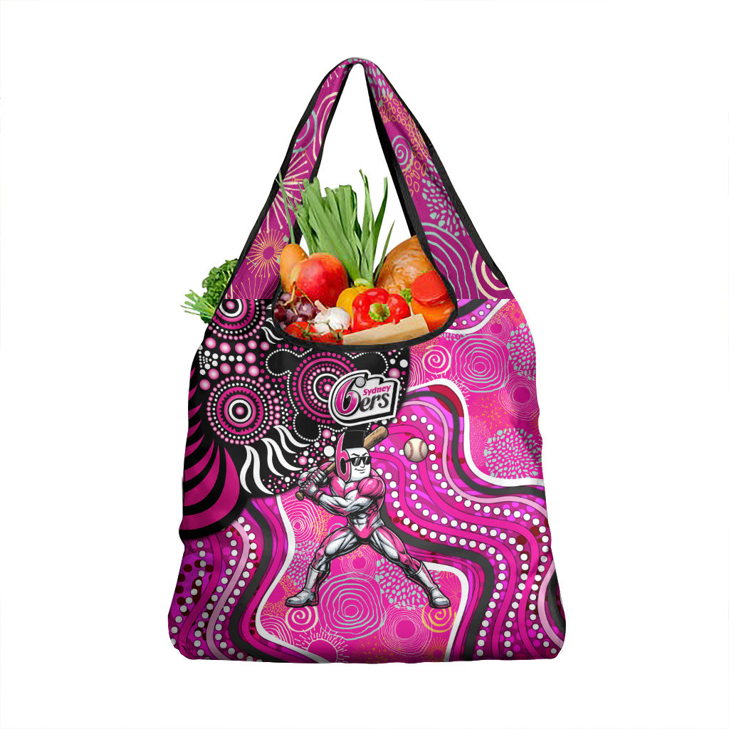 Sydney Sixers Grocery Bag Indigenous Dot Art Superhero Batter Tribal Pattern