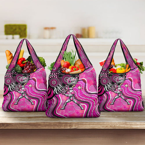 Sydney Sixers Grocery Bag Indigenous Dot Art Superhero Batter Tribal Pattern