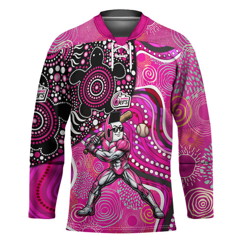 Sydney Sixers Hockey Jersey Indigenous Dot Art Superhero Batter Tribal Pattern