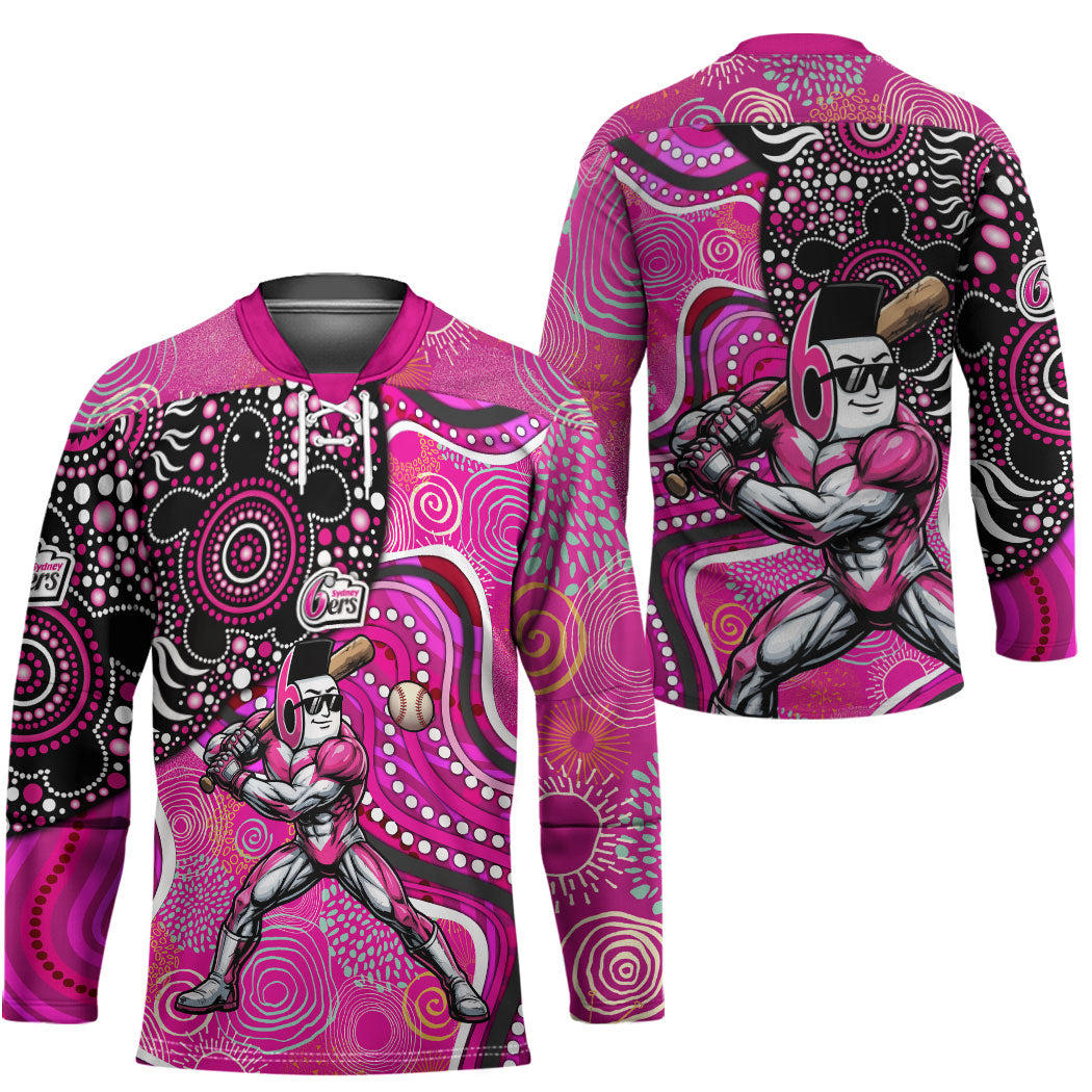 Sydney Sixers Hockey Jersey Indigenous Dot Art Superhero Batter Tribal Pattern