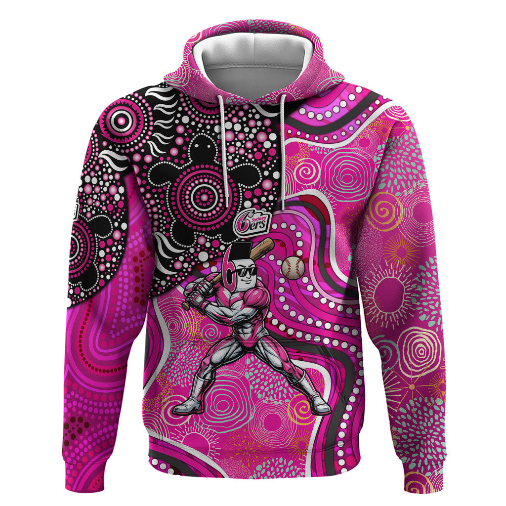 Sydney Sixers Hoodie Indigenous Dot Art Superhero Batter Tribal Pattern