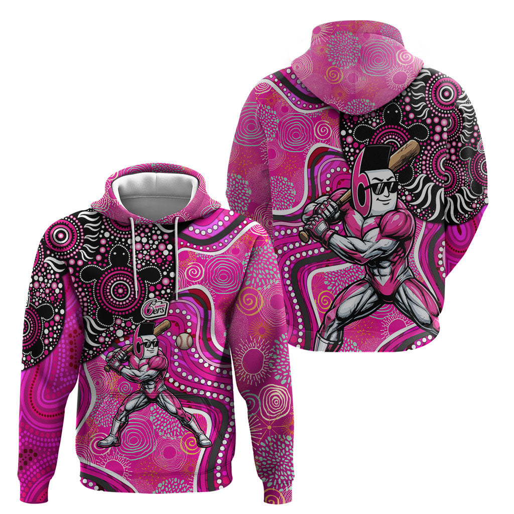 Sydney Sixers Hoodie Indigenous Dot Art Superhero Batter Tribal Pattern