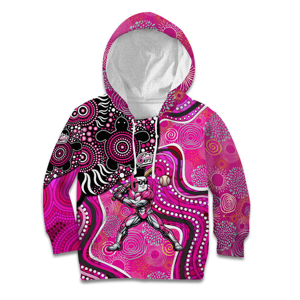Sydney Sixers Kid Hoodie Indigenous Dot Art Superhero Batter Tribal Pattern