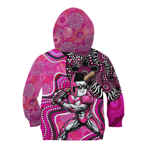 Sydney Sixers Kid Hoodie Indigenous Dot Art Superhero Batter Tribal Pattern