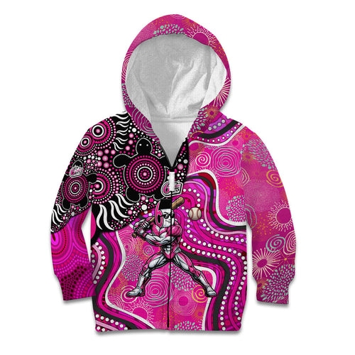Sydney Sixers Kid Hoodie Indigenous Dot Art Superhero Batter Tribal Pattern