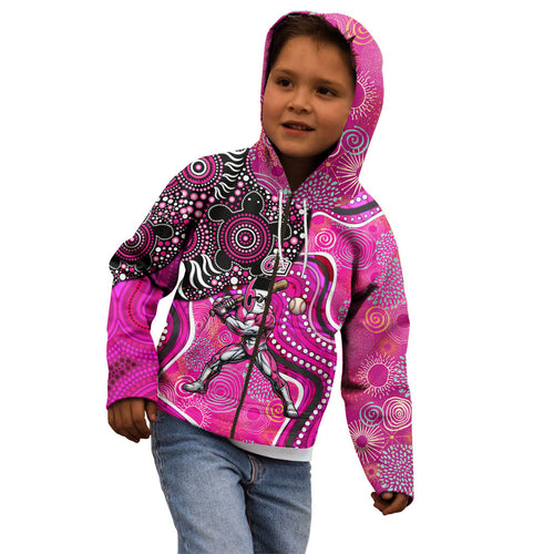 Sydney Sixers Kid Hoodie Indigenous Dot Art Superhero Batter Tribal Pattern