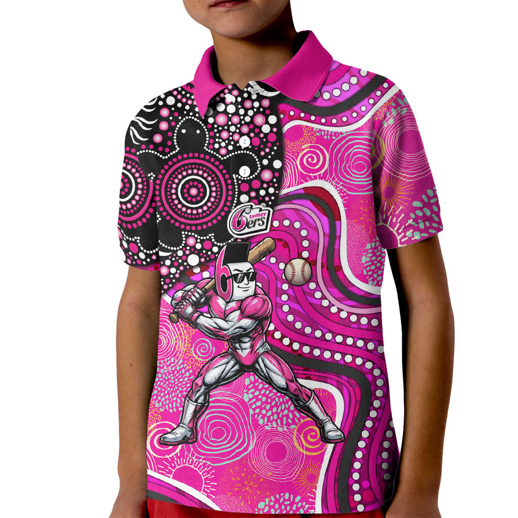 Sydney Sixers Kid Polo Shirt Indigenous Dot Art Superhero Batter Tribal Pattern