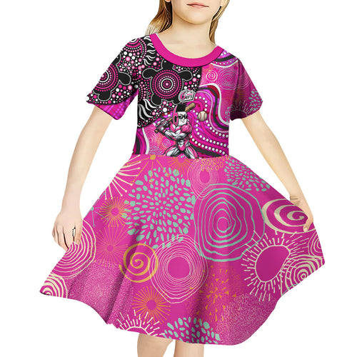 Sydney Sixers Kid Short Sleeve Dress Indigenous Dot Art Superhero Batter Tribal Pattern