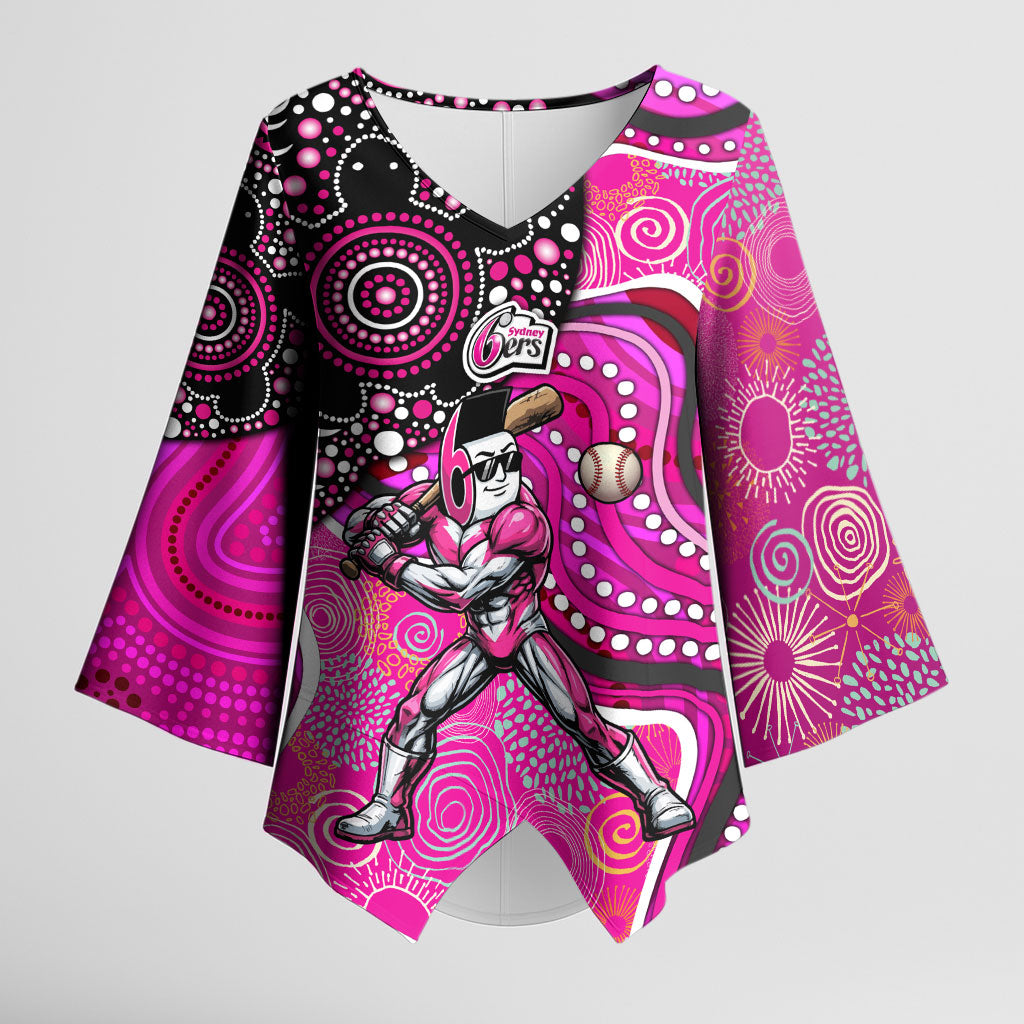 Sydney Sixers Kimono Sleeve Blouse Indigenous Dot Art Superhero Batter Tribal Pattern