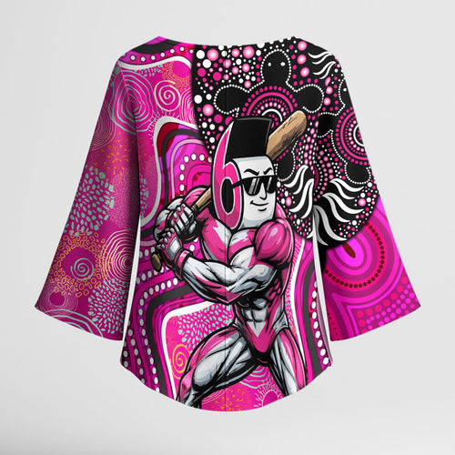 Sydney Sixers Kimono Sleeve Blouse Indigenous Dot Art Superhero Batter Tribal Pattern