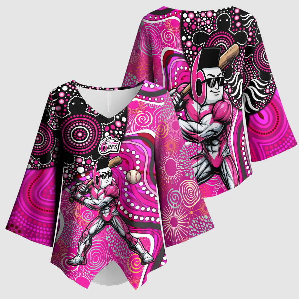 Sydney Sixers Kimono Sleeve Blouse Indigenous Dot Art Superhero Batter Tribal Pattern