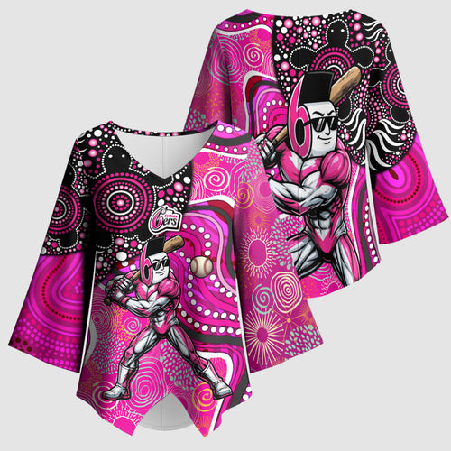 Sydney Sixers Kimono Sleeve Blouse Indigenous Dot Art Superhero Batter Tribal Pattern