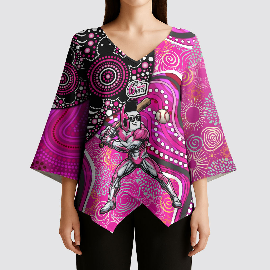Sydney Sixers Kimono Sleeve Blouse Indigenous Dot Art Superhero Batter Tribal Pattern