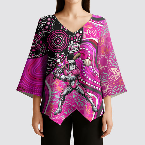 Sydney Sixers Kimono Sleeve Blouse Indigenous Dot Art Superhero Batter Tribal Pattern