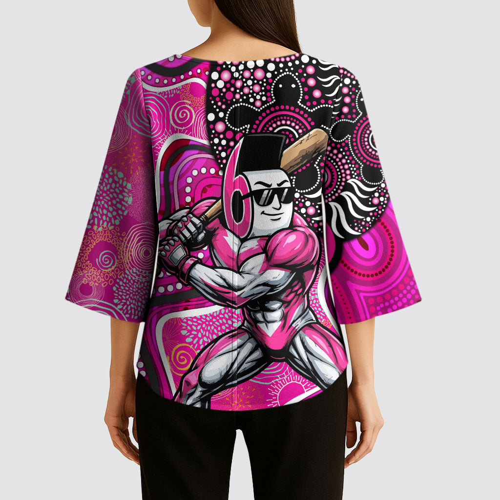 Sydney Sixers Kimono Sleeve Blouse Indigenous Dot Art Superhero Batter Tribal Pattern