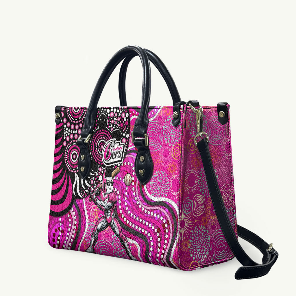 Sydney Sixers Leather Bag Indigenous Dot Art Superhero Batter Tribal Pattern