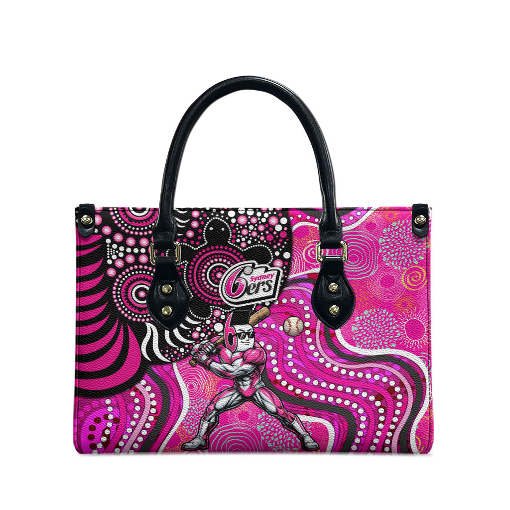 Sydney Sixers Leather Bag Indigenous Dot Art Superhero Batter Tribal Pattern