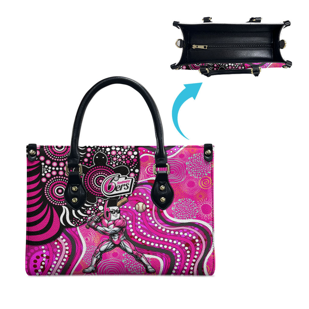 Sydney Sixers Leather Bag Indigenous Dot Art Superhero Batter Tribal Pattern