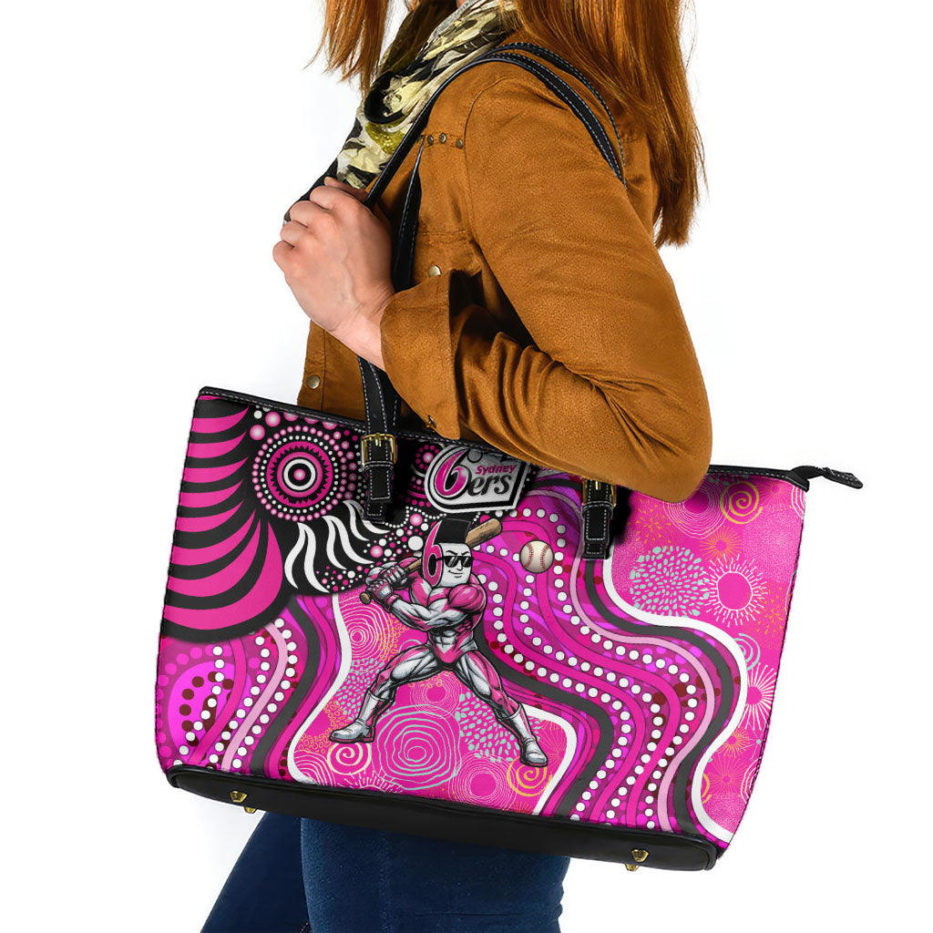 Sydney Sixers Leather Tote Bag Indigenous Dot Art Superhero Batter Tribal Pattern