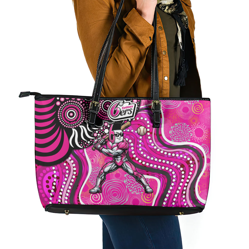 Sydney Sixers Leather Tote Bag Indigenous Dot Art Superhero Batter Tribal Pattern