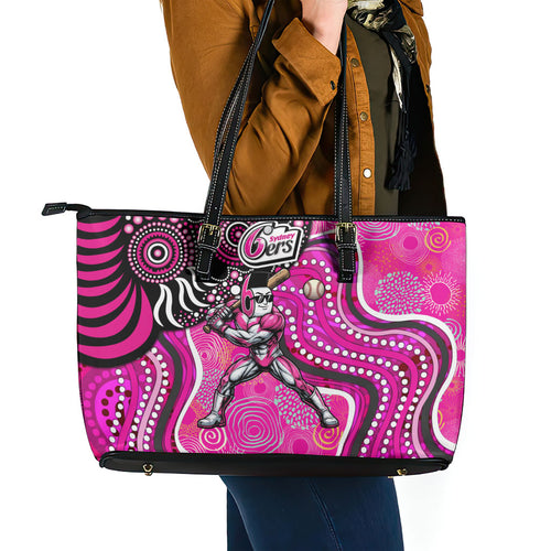 Sydney Sixers Leather Tote Bag Indigenous Dot Art Superhero Batter Tribal Pattern