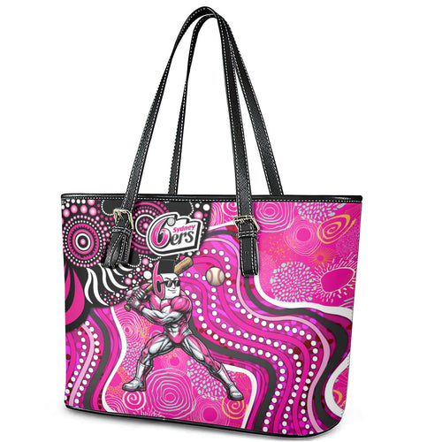 Sydney Sixers Leather Tote Bag Indigenous Dot Art Superhero Batter Tribal Pattern