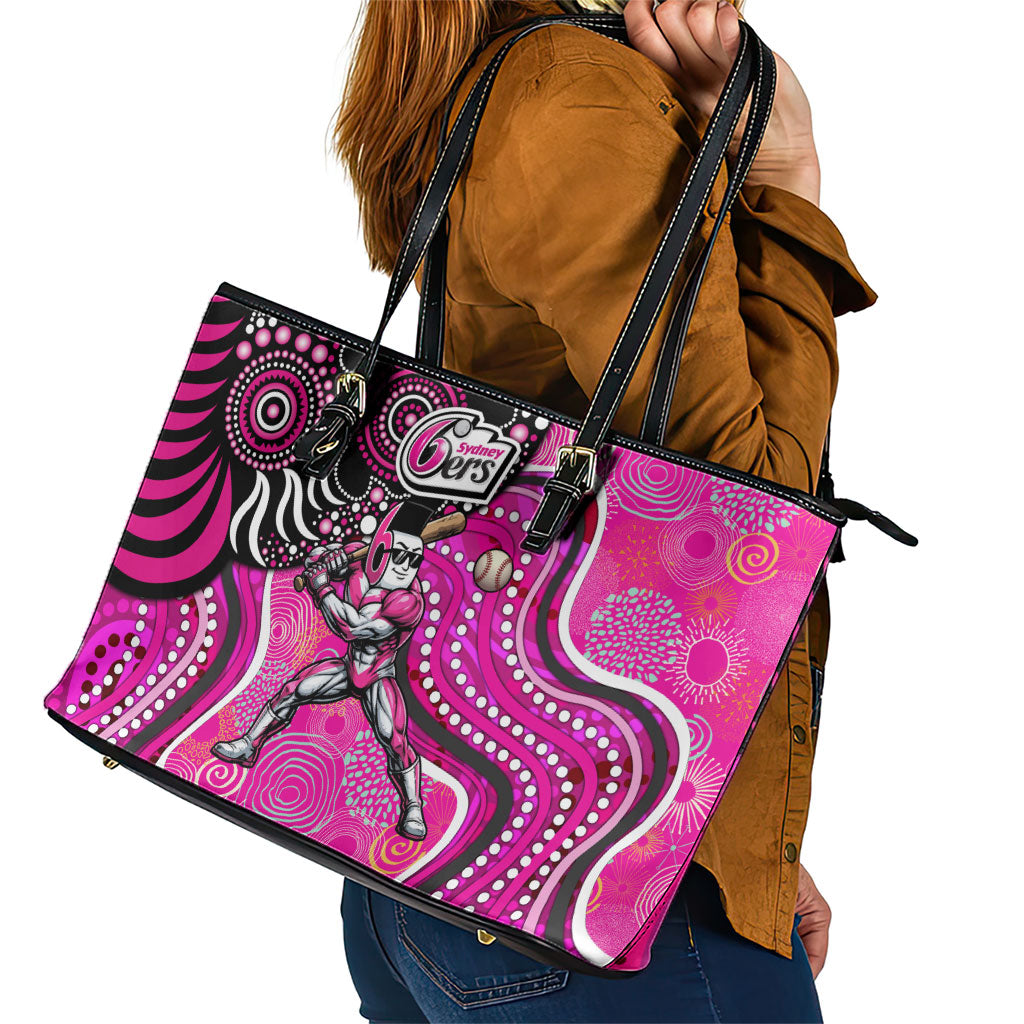 Sydney Sixers Leather Tote Bag Indigenous Dot Art Superhero Batter Tribal Pattern