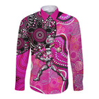 Sydney Sixers Long Sleeve Button Shirt Indigenous Dot Art Superhero Batter Tribal Pattern