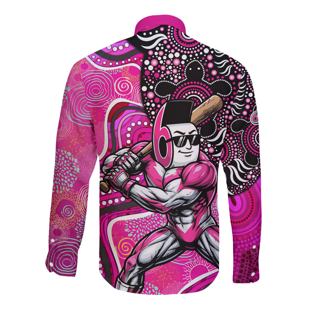 Sydney Sixers Long Sleeve Button Shirt Indigenous Dot Art Superhero Batter Tribal Pattern