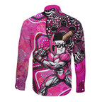 Sydney Sixers Long Sleeve Button Shirt Indigenous Dot Art Superhero Batter Tribal Pattern
