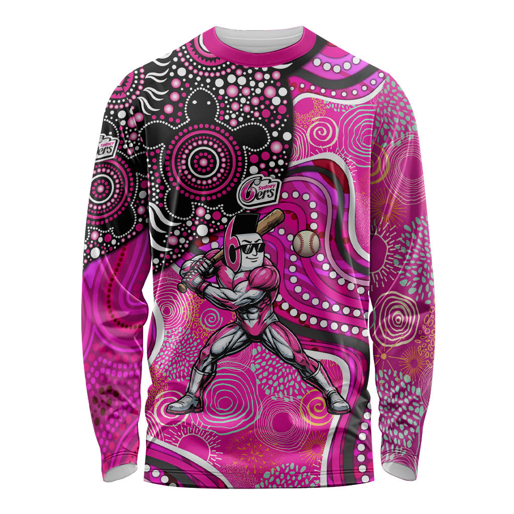 Sydney Sixers Long Sleeve Shirt Indigenous Dot Art Superhero Batter Tribal Pattern