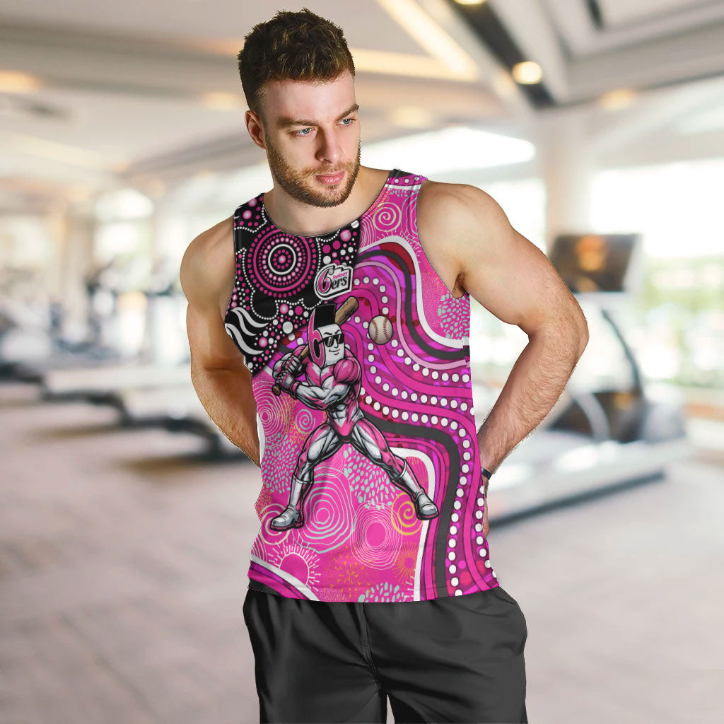 Sydney Sixers Men Tank Top Indigenous Dot Art Superhero Batter Tribal Pattern