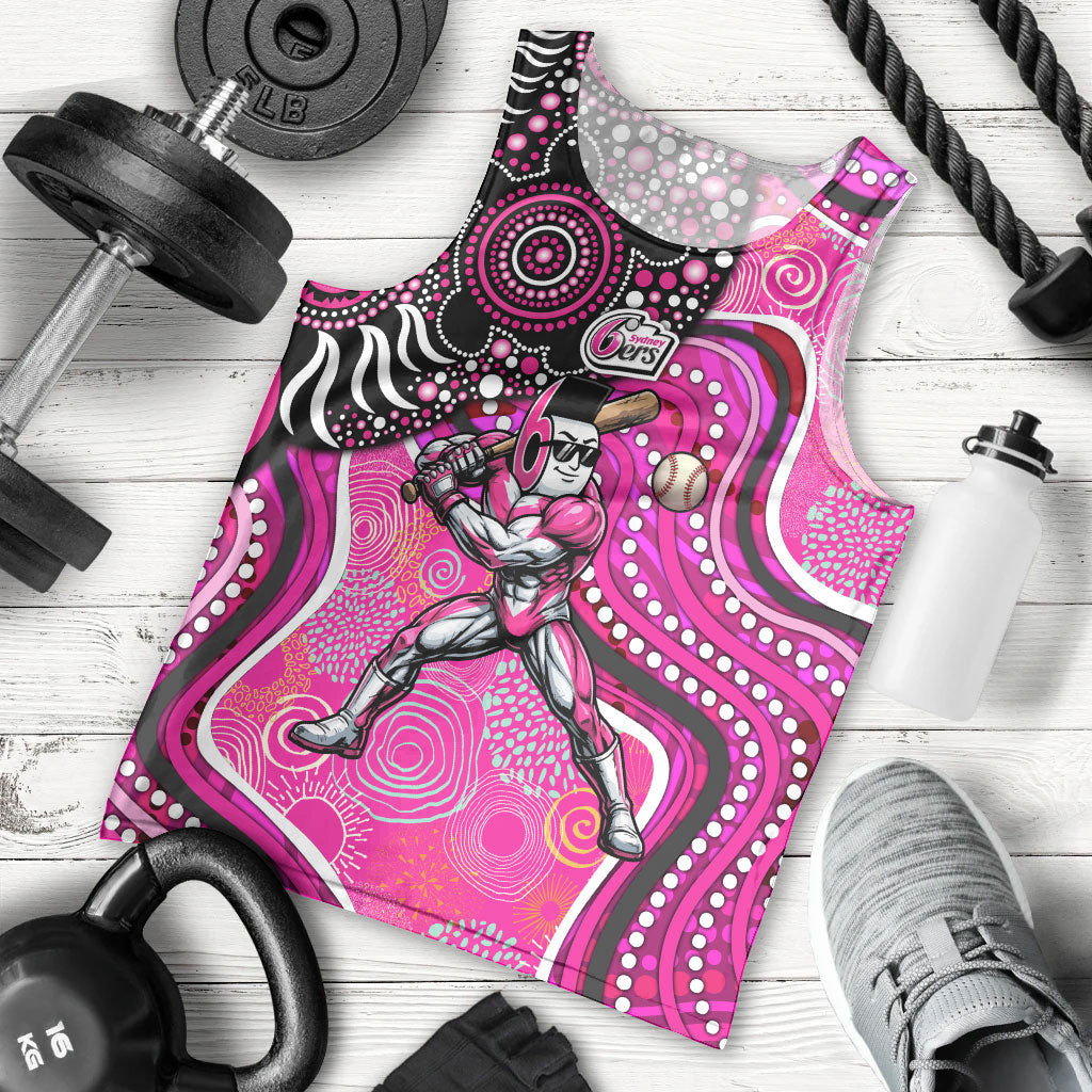 Sydney Sixers Men Tank Top Indigenous Dot Art Superhero Batter Tribal Pattern