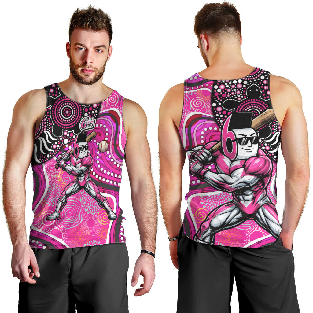 Sydney Sixers Men Tank Top Indigenous Dot Art Superhero Batter Tribal Pattern