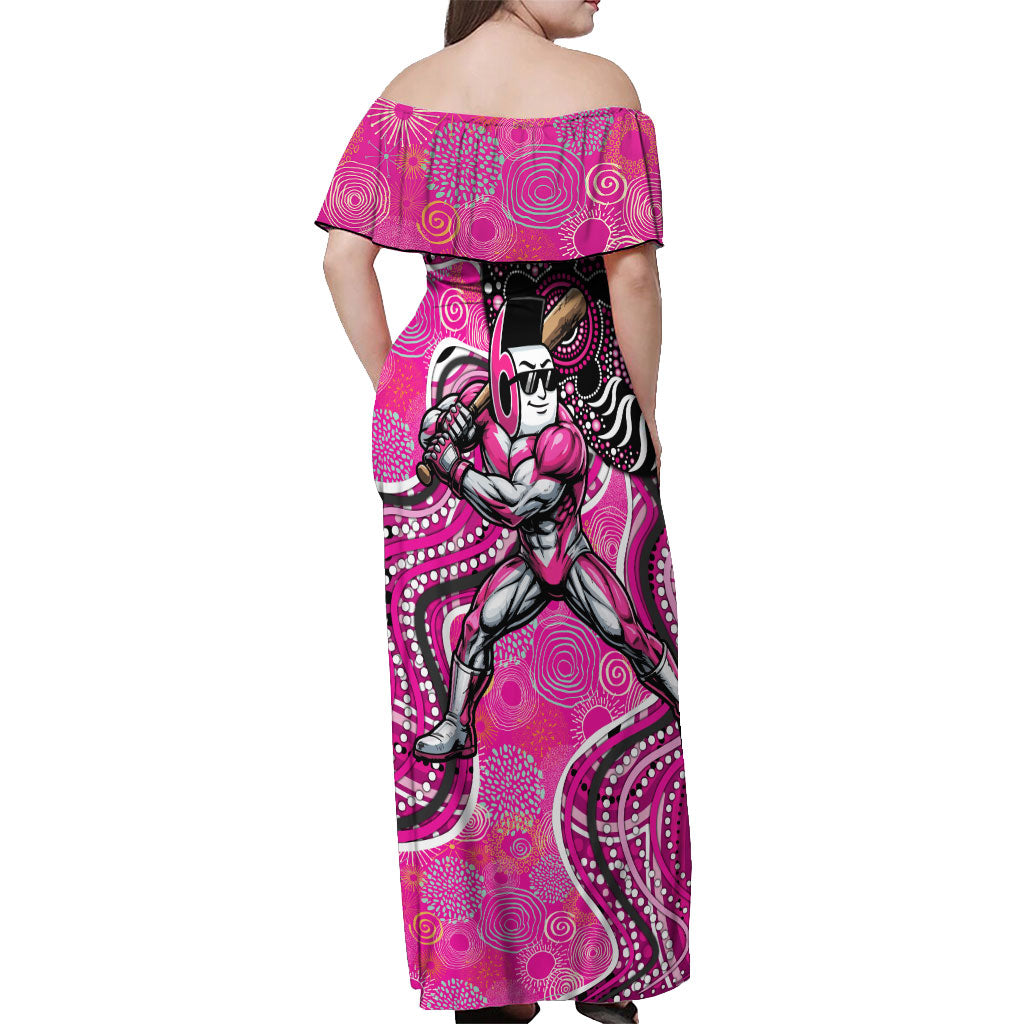 Sydney Sixers Off Shoulder Maxi Dress Indigenous Dot Art Superhero Batter Tribal Pattern