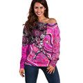 Sydney Sixers Off Shoulder Sweater Indigenous Dot Art Superhero Batter Tribal Pattern