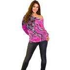 Sydney Sixers Off Shoulder Sweater Indigenous Dot Art Superhero Batter Tribal Pattern