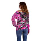 Sydney Sixers Off Shoulder Sweater Indigenous Dot Art Superhero Batter Tribal Pattern