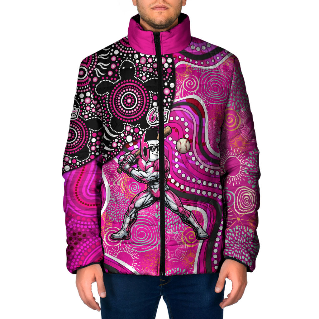 Sydney Sixers Padded Jacket Indigenous Dot Art Superhero Batter Tribal Pattern