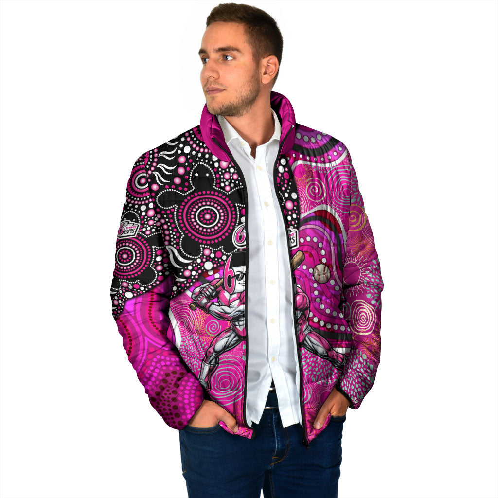 Sydney Sixers Padded Jacket Indigenous Dot Art Superhero Batter Tribal Pattern