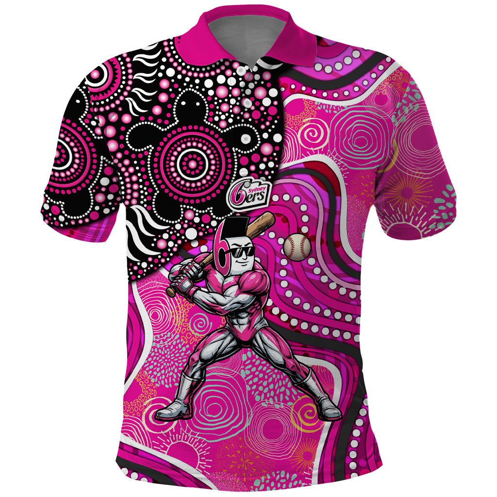 Sydney Sixers Polo Shirt Indigenous Dot Art Superhero Batter Tribal Pattern