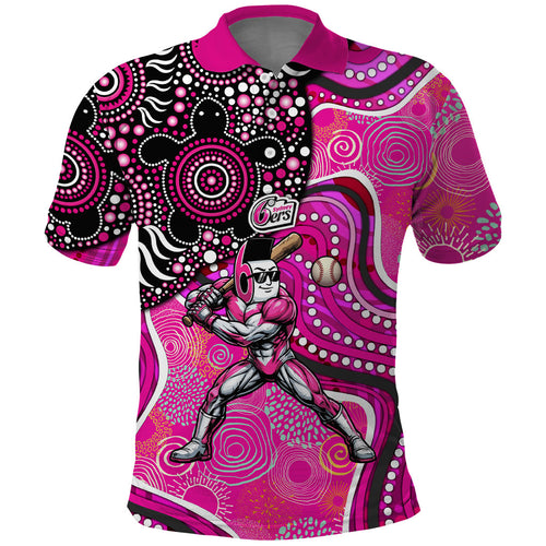 Sydney Sixers Polo Shirt Indigenous Dot Art Superhero Batter Tribal Pattern